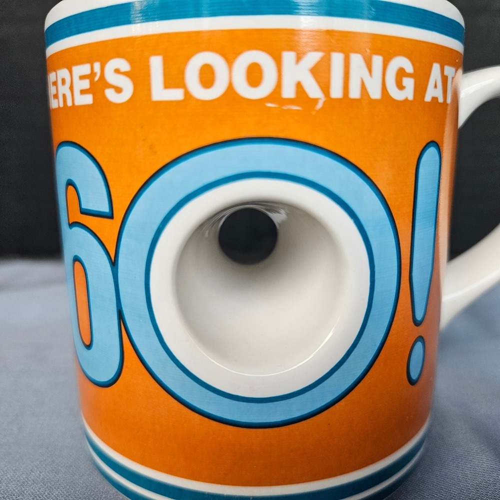 Here's Looking At 60! Gag Coffee Mug, Peek A Boo Novelty Fun 60th Birthday Gift